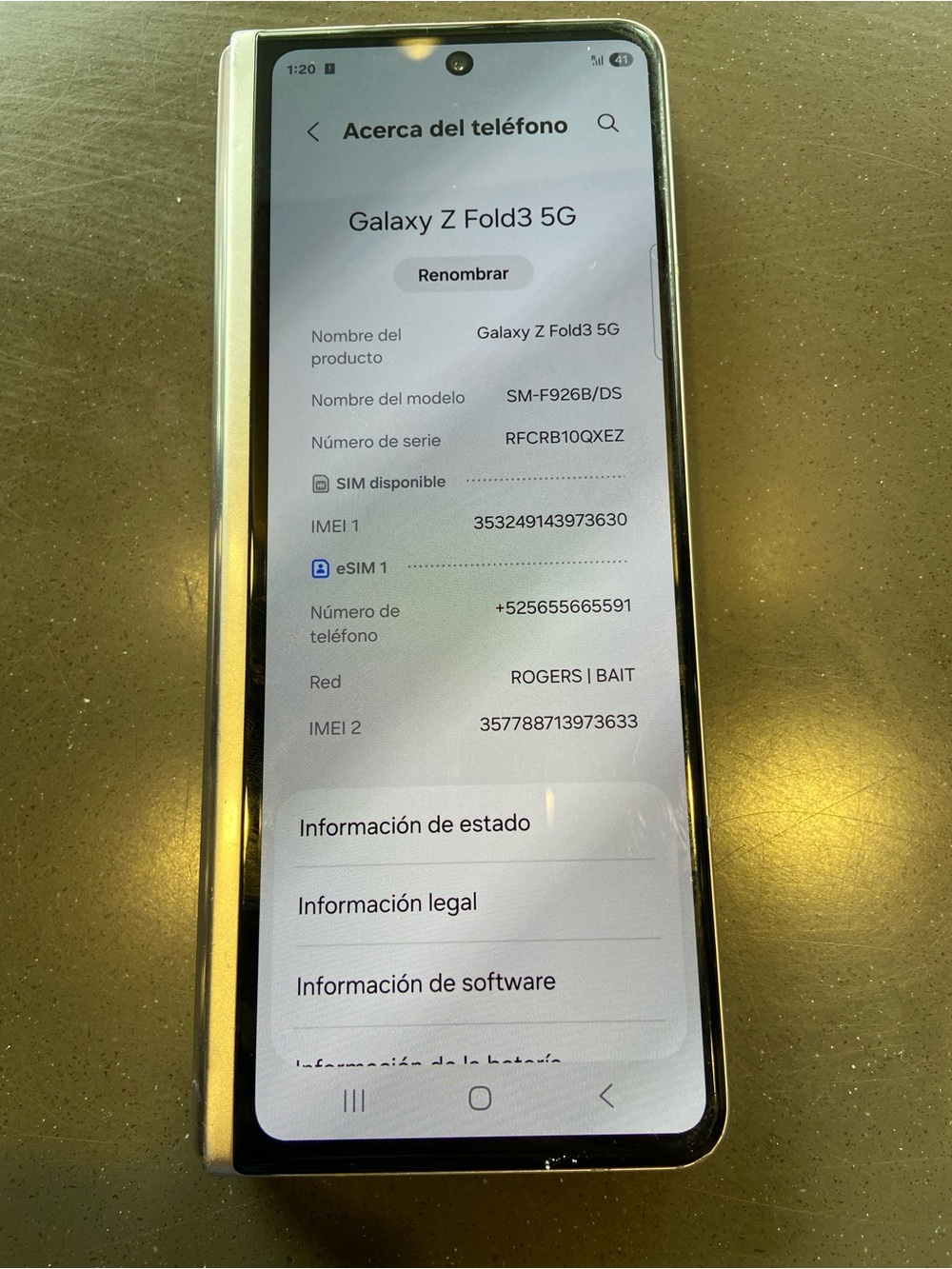 Samsung Galaxy Z Fold3 5G Silver Foldable Smartphone with White Display